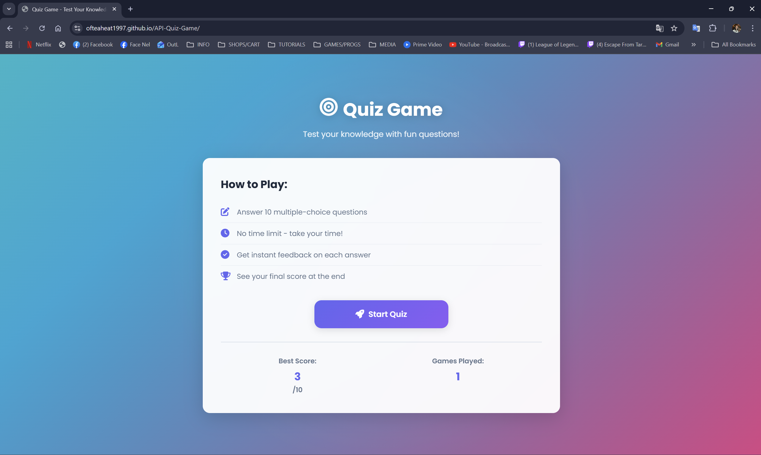 API Quiz Game